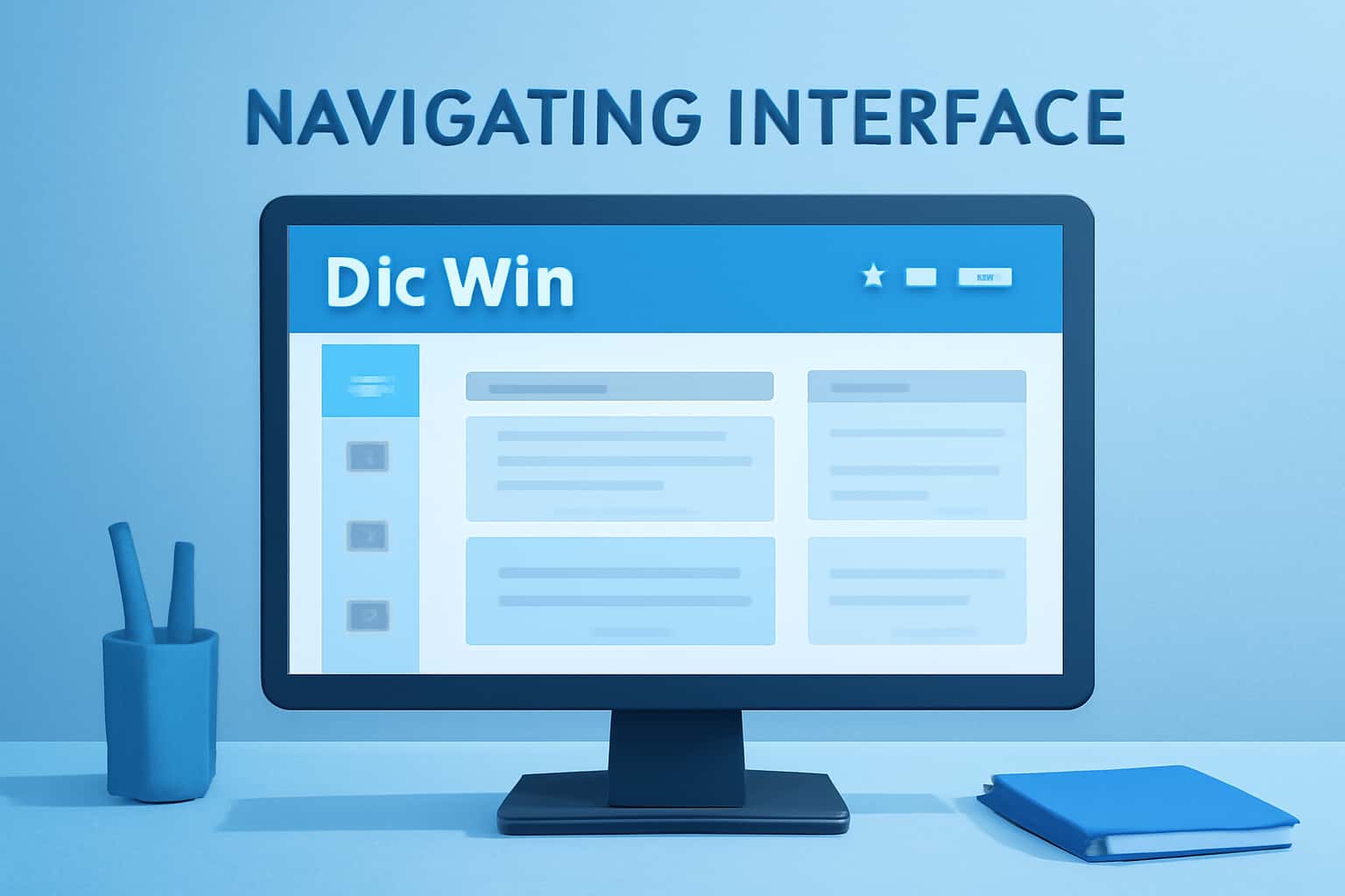 A futuristic interface display showcasing features of DK Win.