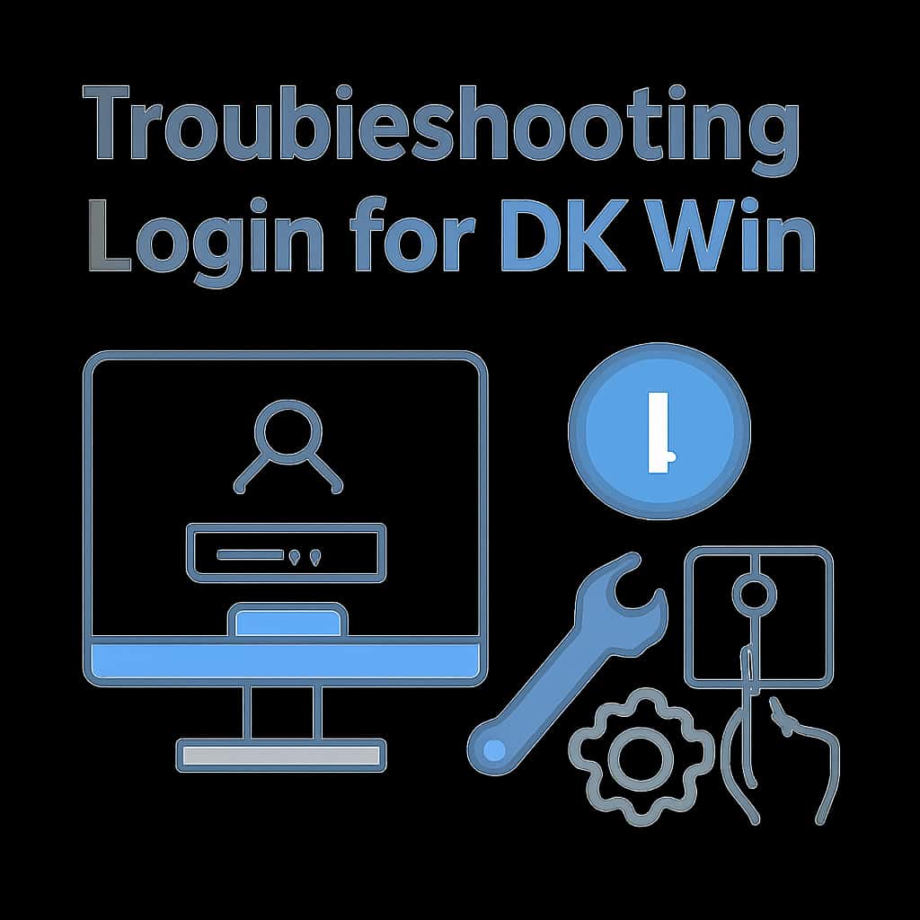 An educational diagram illustrating login troubleshooting steps for DK Win.